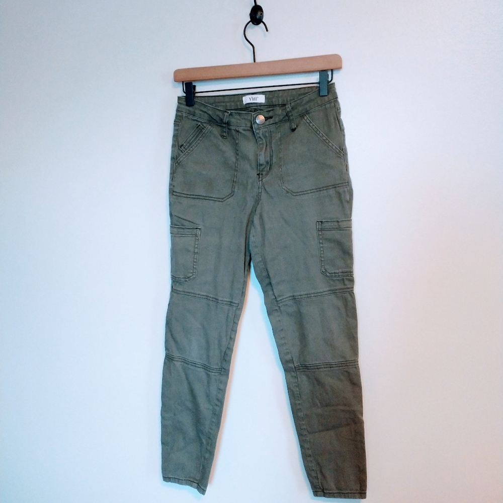 YMI vintage Y2K green grey cargo pants size 5 27 with numerous pockets